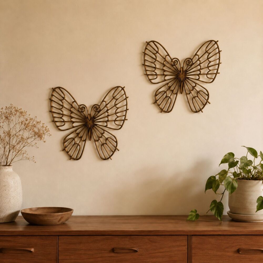 Vintage 1976 Burwood Gold Butterfly Wall Plaques Set of 2 MCM USA 10x10